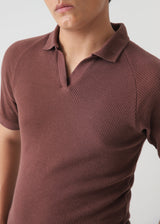 Brown Ribbed Knit Polo Shirt