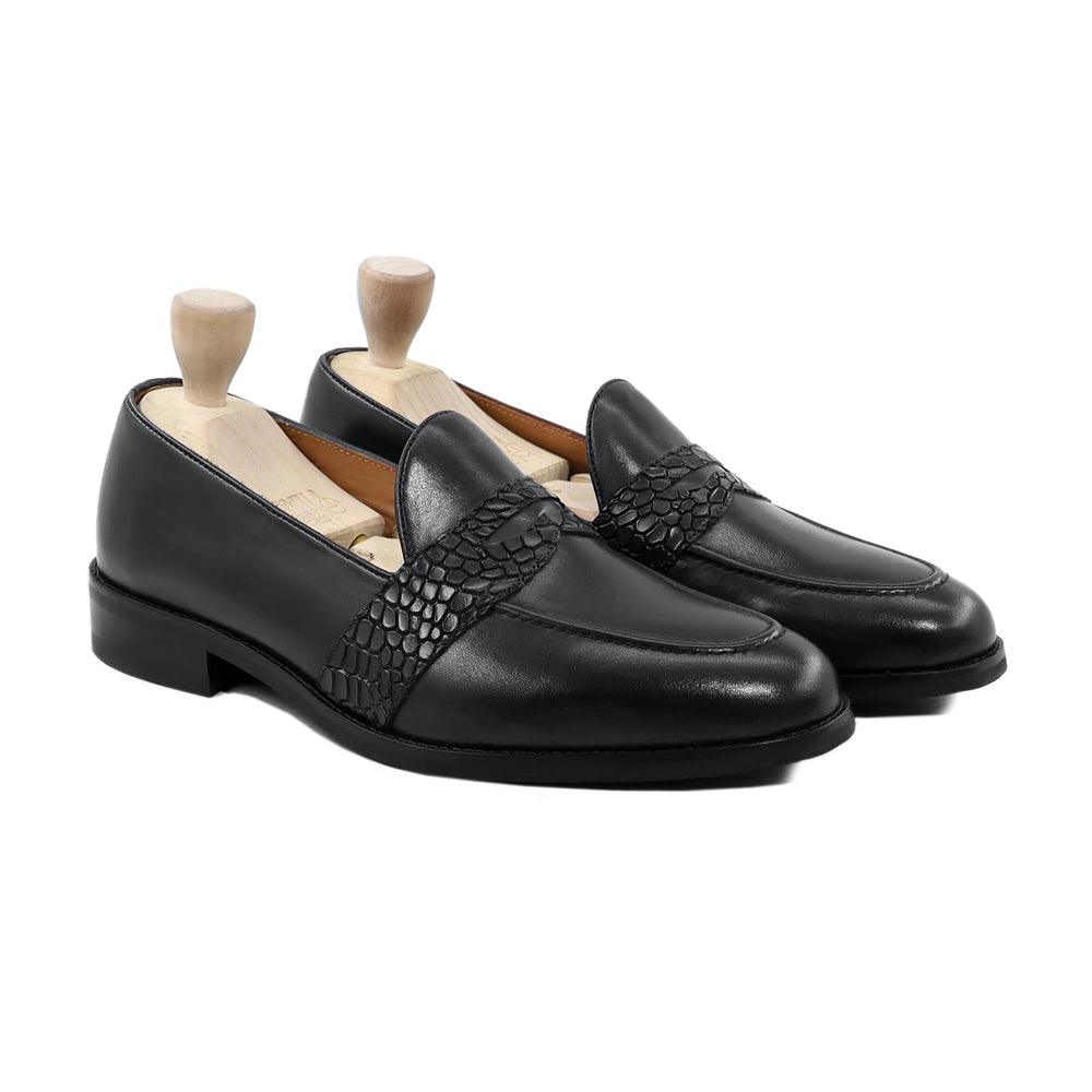 Schwarze Leder-Loafer mit Kroko-Strukturband | Formelle Herren-Loafer
