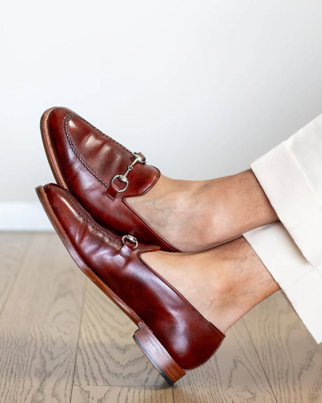 Handmade Burgandy Leather Loafers - horsebit detail