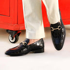 Schwarze Loafer aus Leder mit Krokodilprägung für Herren