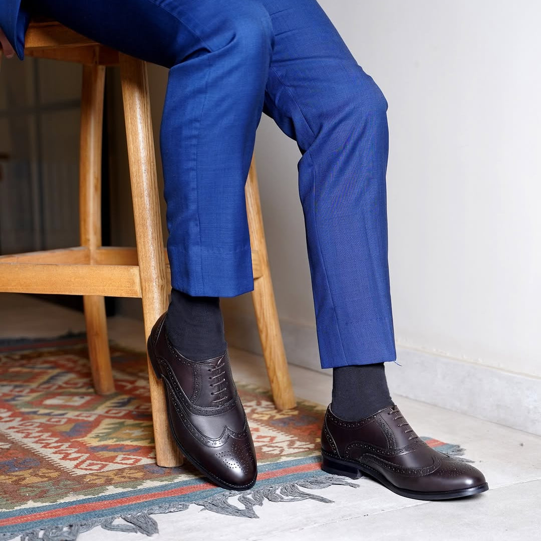 Unisex Brown Harmain Leathers Classic Dark Bown Leather Brogue Shoes styled for dress wear, Harmain Leathers
