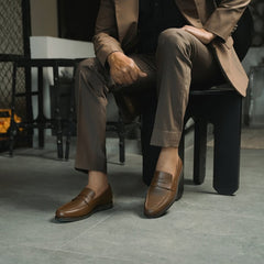 Light Brown Leather Penny Loafers