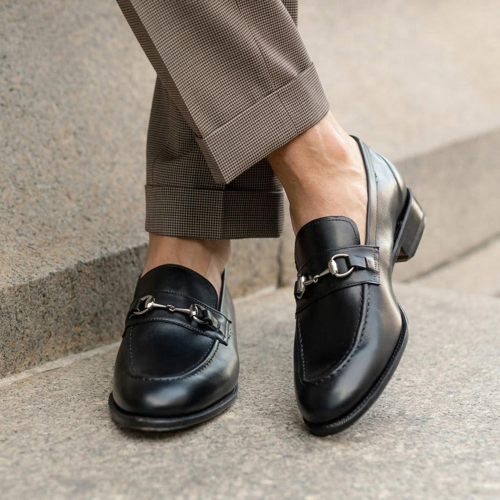 Black Leather Horsebit Loafers