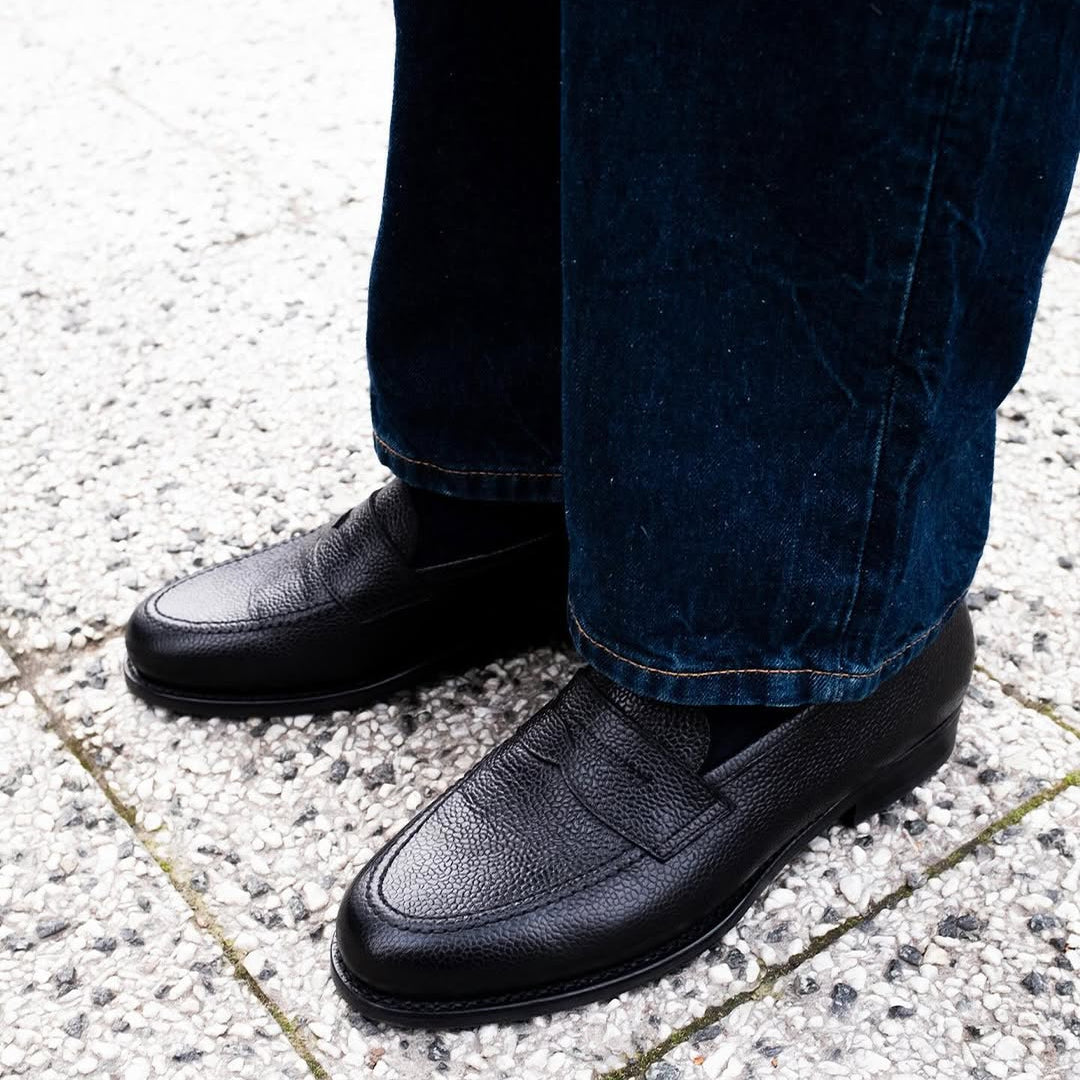 Black Leather Penny Loafers | Pebble Grain