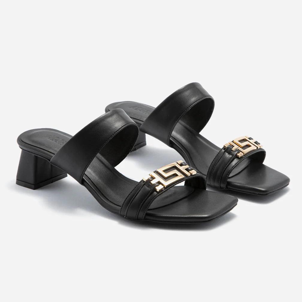 Unisex Signature Matte Black Sandals styled for evening wear, Harmain Leathers, genuine leather craftsmanship