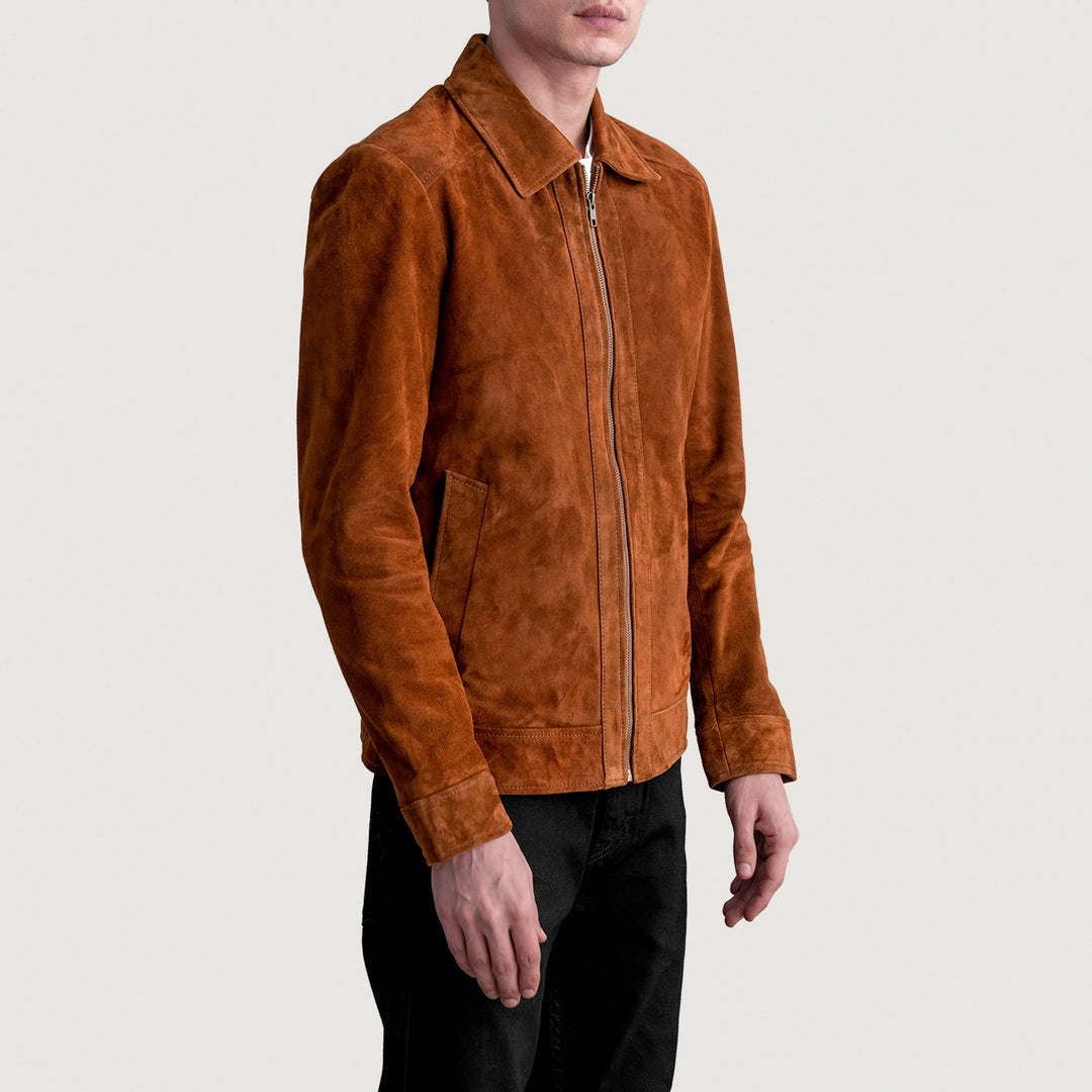 Harmain Leathers Men's Brown Leather And  Suede Men's Brown Suede Leather Jacket, front view