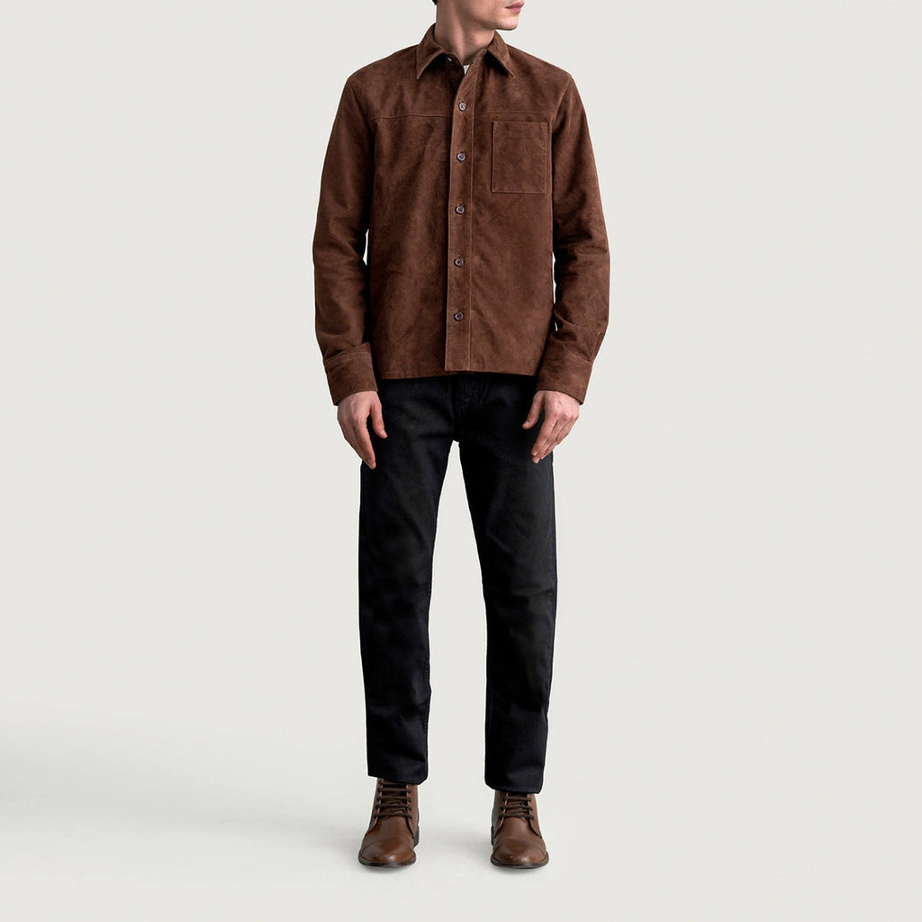 Men's Mocha Brown Suede Leather Shirt Jacket