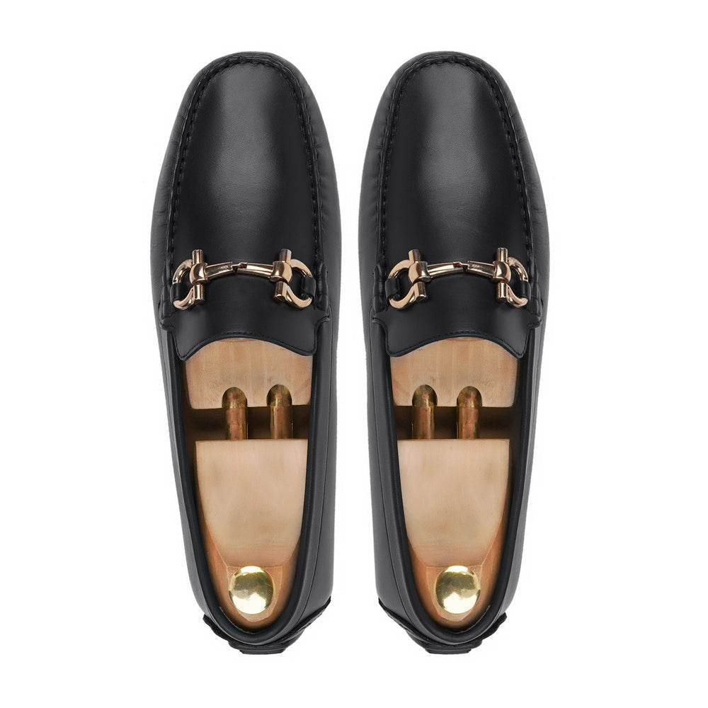 Black Leather Loafers for Men – Handmade Slip-On Dress Shoes with Metal Bit