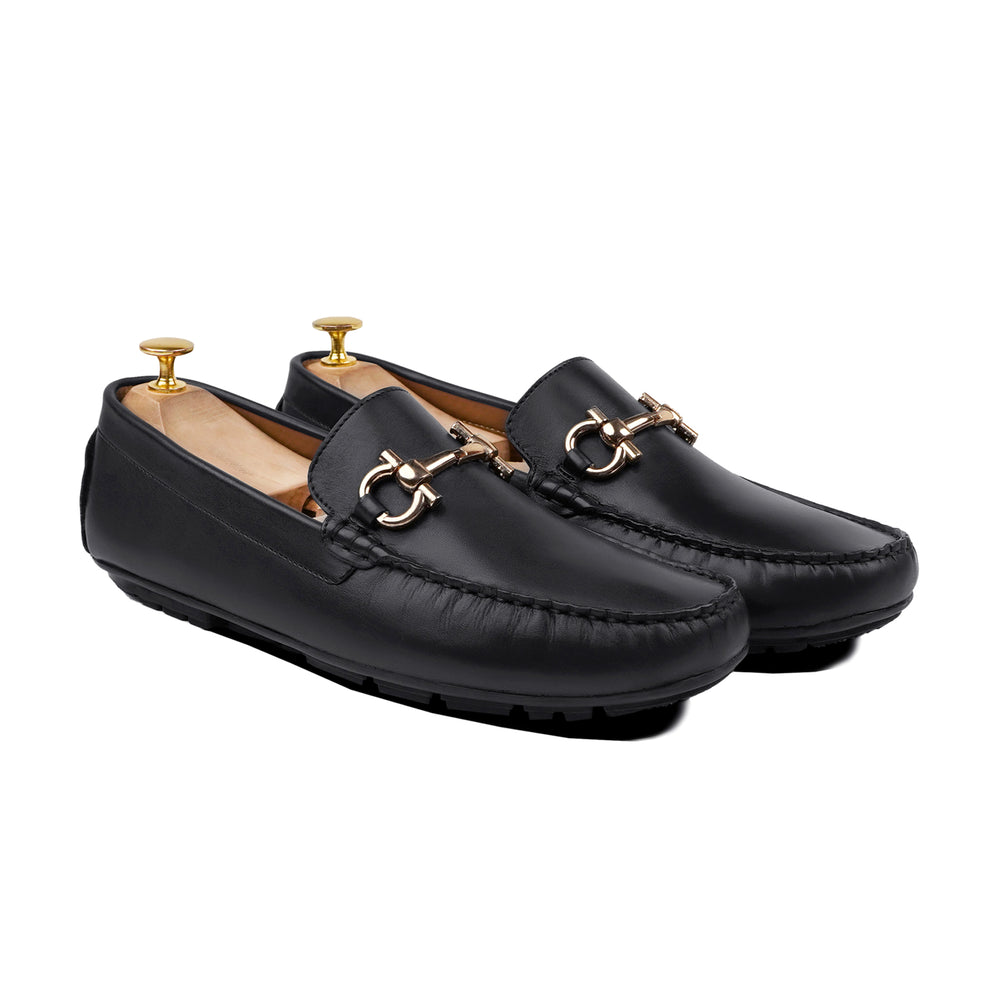Black Leather Loafers for Men – Handmade Slip-On Dress Shoes with Metal Bit
