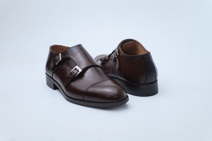 Harmain Leathers Men's Brown Leather Men's Brown Leather Double Monk Strap Shoes – Premium Handcrafted Dress Shoes, front...