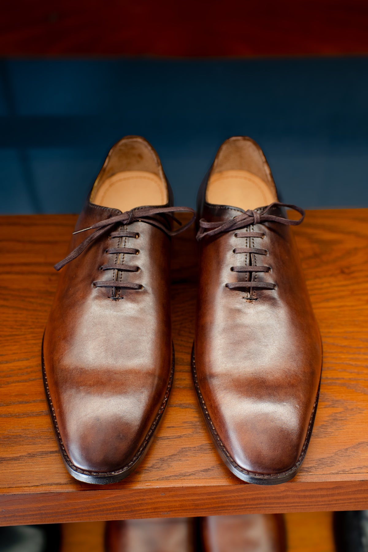 Harmain Leathers Men's Brown Leather The Sovereign Wholecut Oxford | Handcrafted Brown Calf Leather Shoes, front view