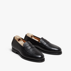 Black Leather Penny Loafers | Pebble Grain