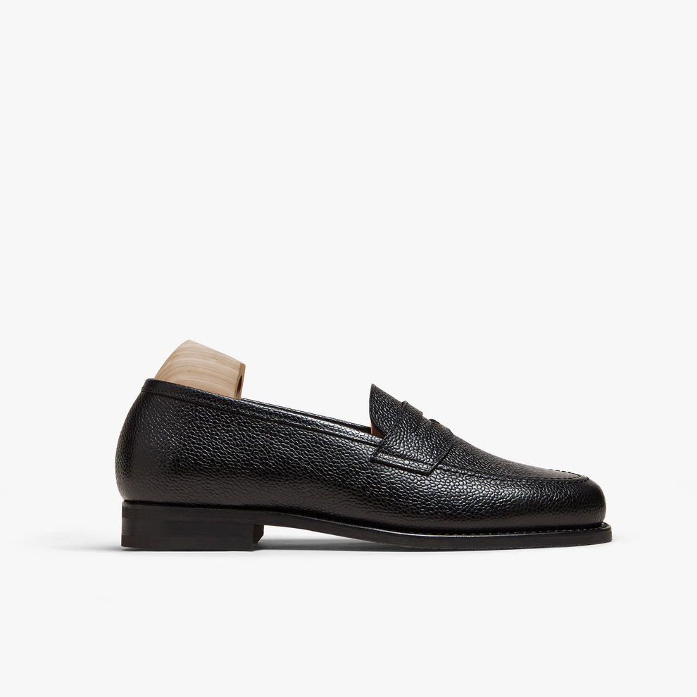 Black Leather Penny Loafers | Pebble Grain