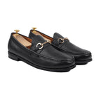 Men Black Pebble Grain Horsebit Driver Loafers