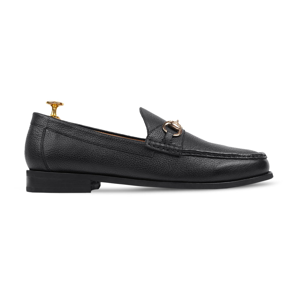 Men Black Pebble Grain Horsebit Driver Loafers