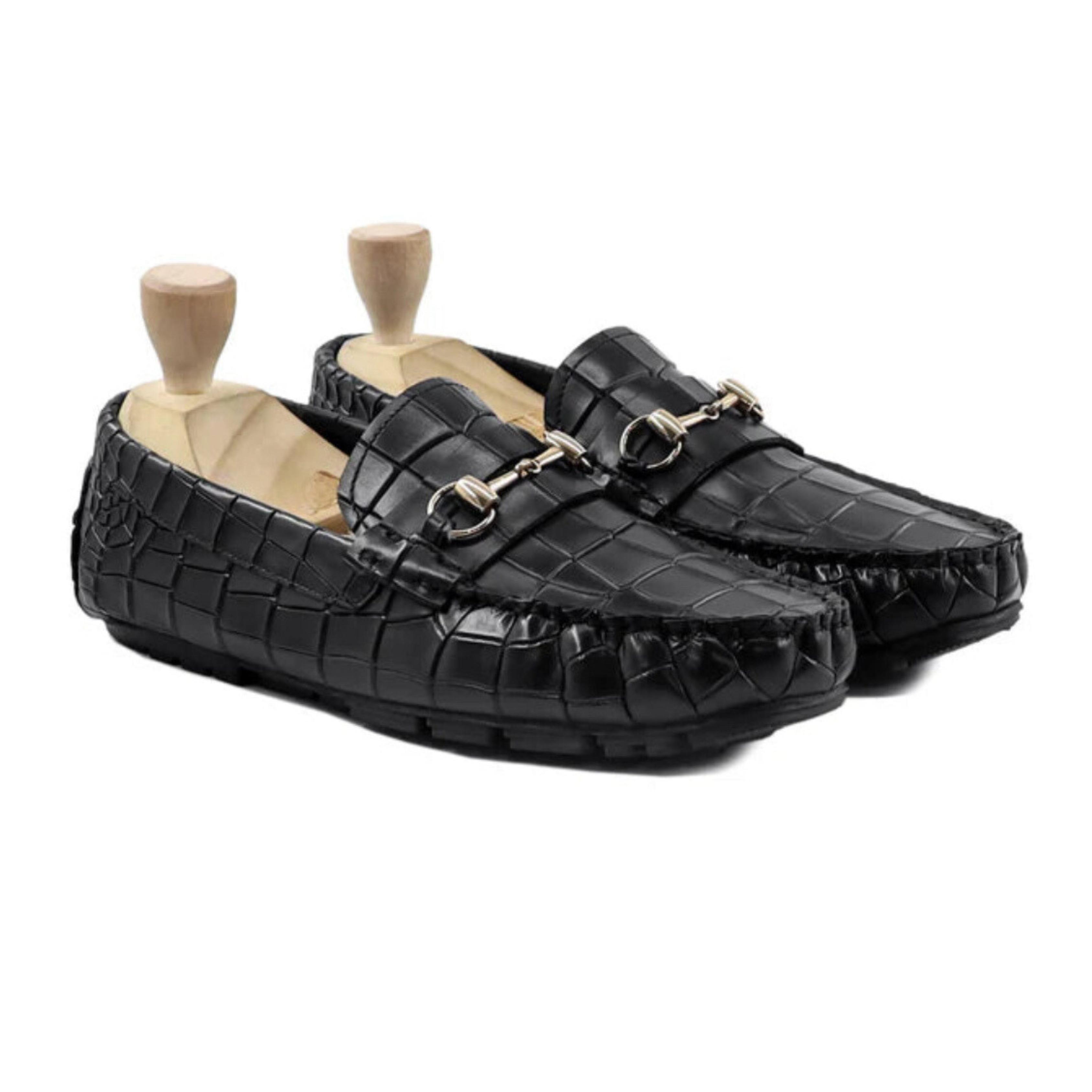 Harmain Black Croc Loafers