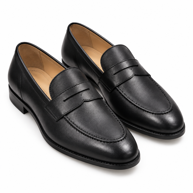 Harmain Leathers Men's Black Leather Penny Loafers | Handcrafted Genuine Leather