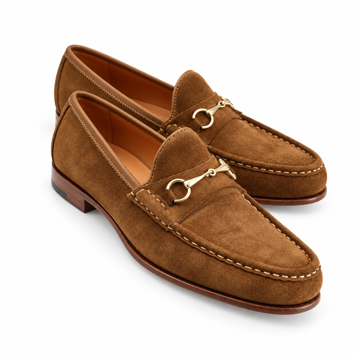 Harmain Leathers Brown Leather Snuff Suede Horsebit Loafers | Handcrafted Genuine Leather