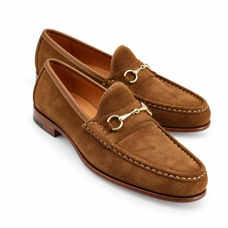 Harmain Leathers Brown Leather Snuff Suede Horsebit Loafers | Handcrafted Genuine Leather