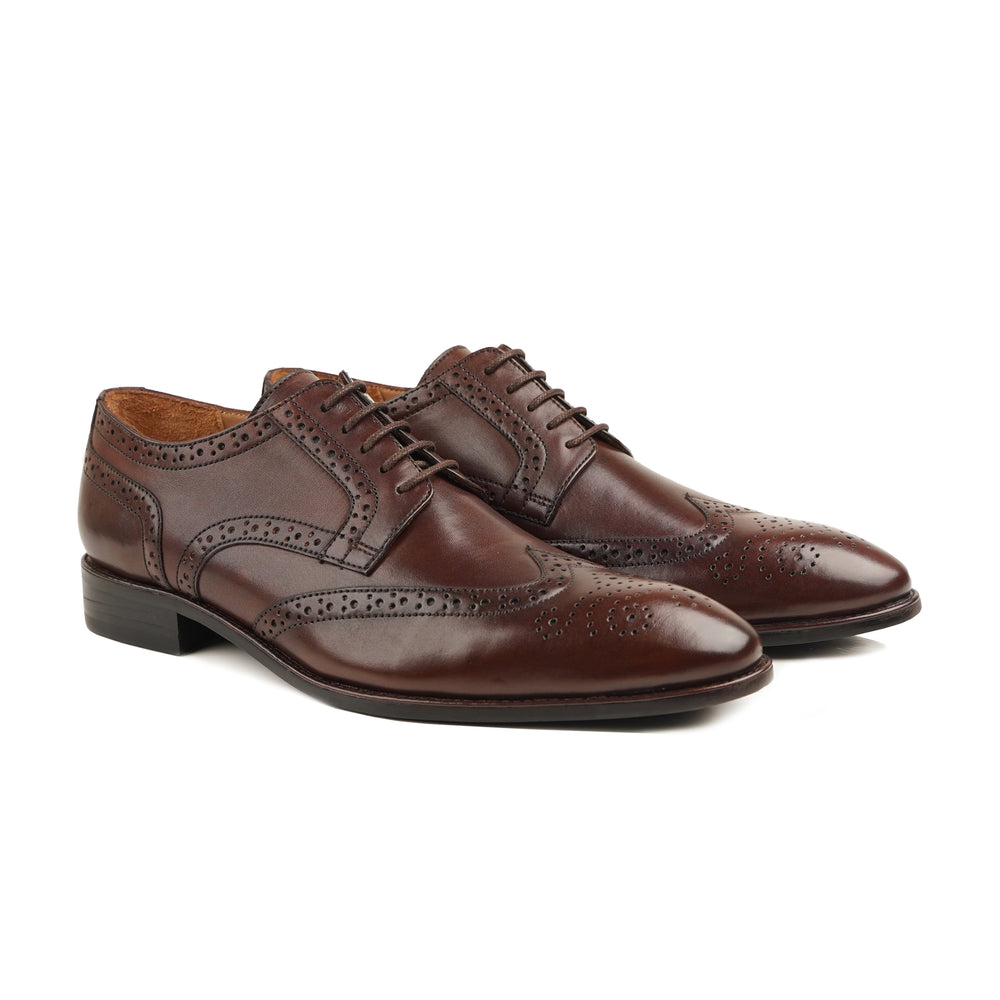 Harmain – Luxuriöse Brogue-Schuhe aus braunem Leder für Herren – Wingtip-Derby-Abendschuhe