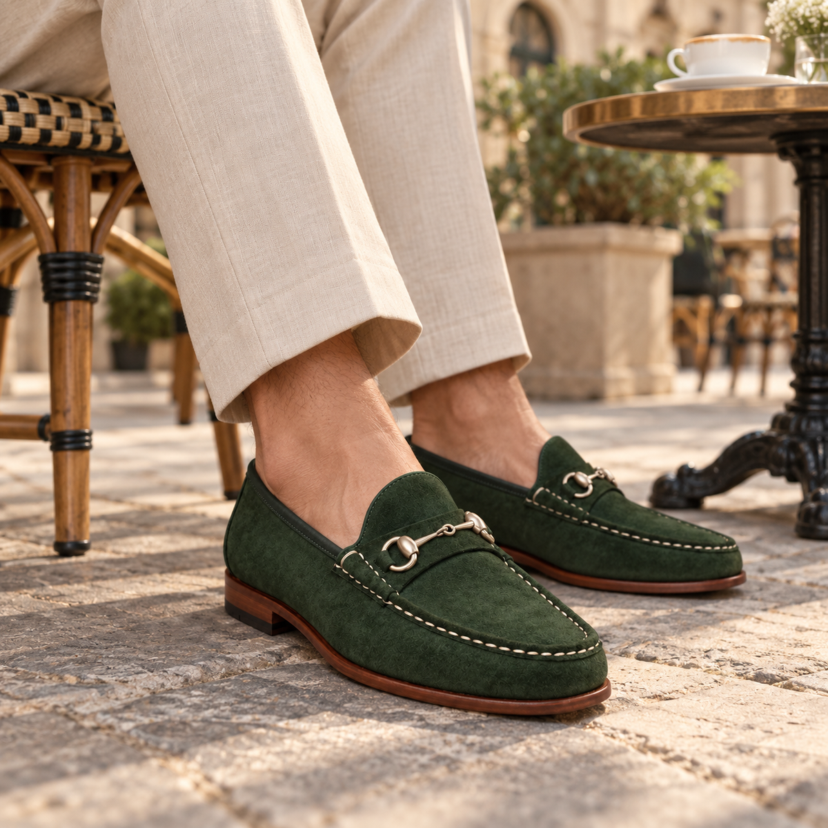 men's green suede dress shoes Horsebit Loafers Skorts