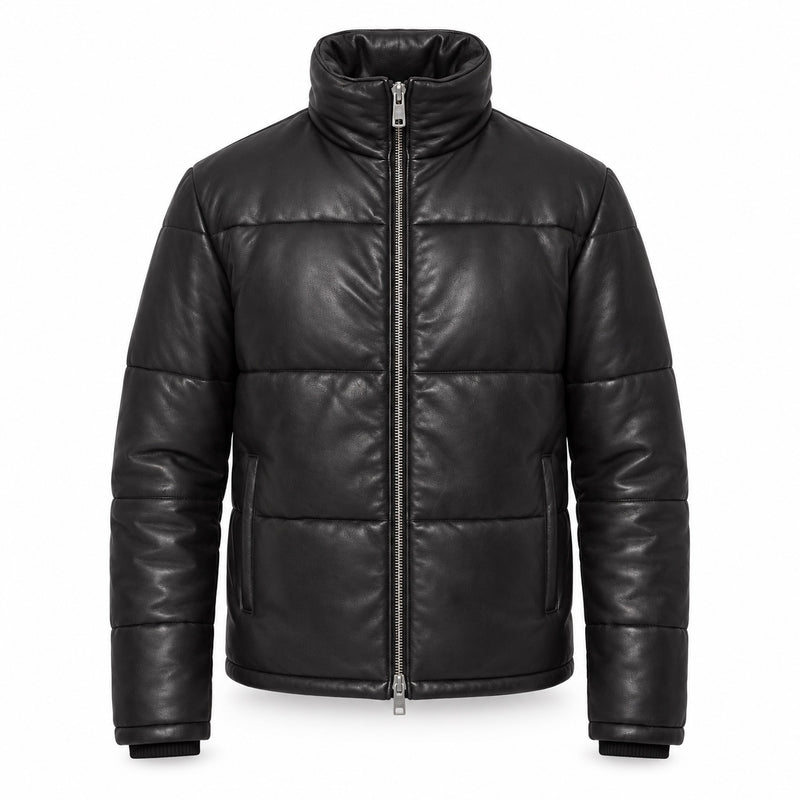 Harmain Leathers Signature Men's Black Leather Puffer Jacket | Harmain Uk