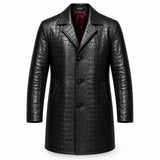 Car coat en cuir façon croco noir homme