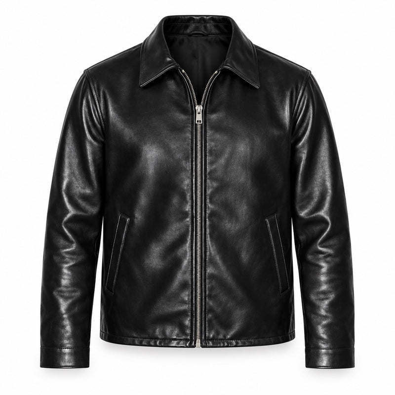 Harmain Leathers Men's The Harrington: Full-grain Leather Blouson in Onyx Black