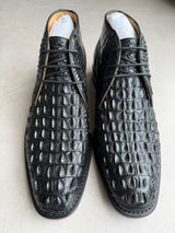 Black Alligator Leather Handcrafted Genuine Crocodile Leather Chukka Boots – Goodyear Welted (Black)