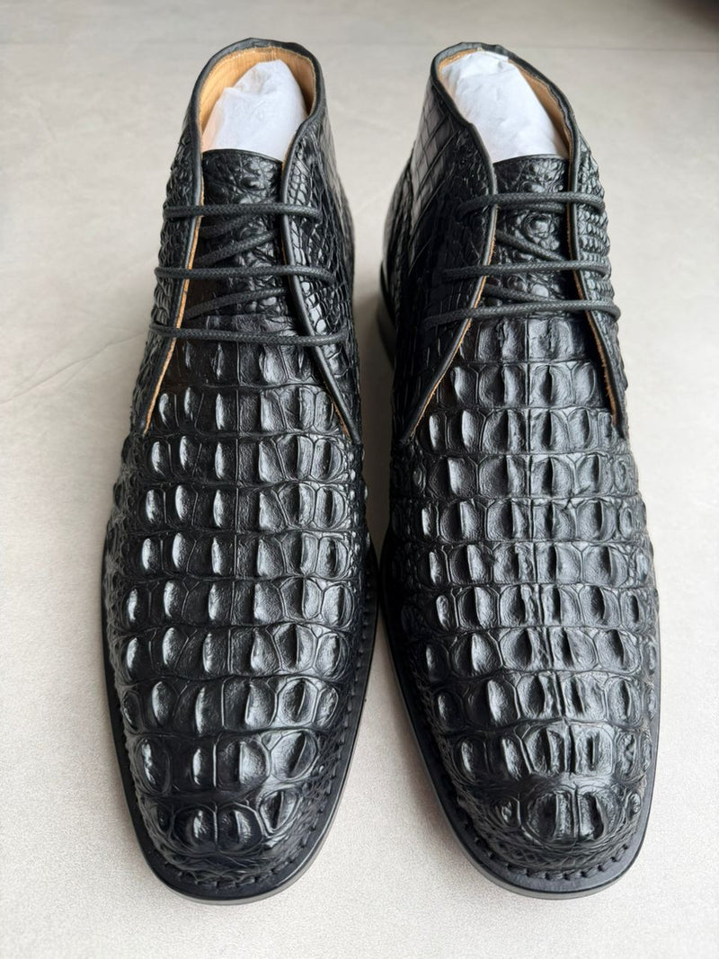 Harmain Leathers Unisex Black Leather And  Alligator-Leather Handcrafted Genuine Crocodile Leather Chukka Boots –...