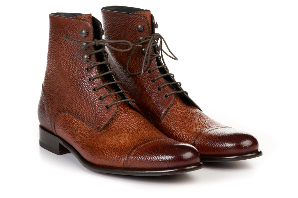 Handcrafted Cognac Brown Pebble Leather