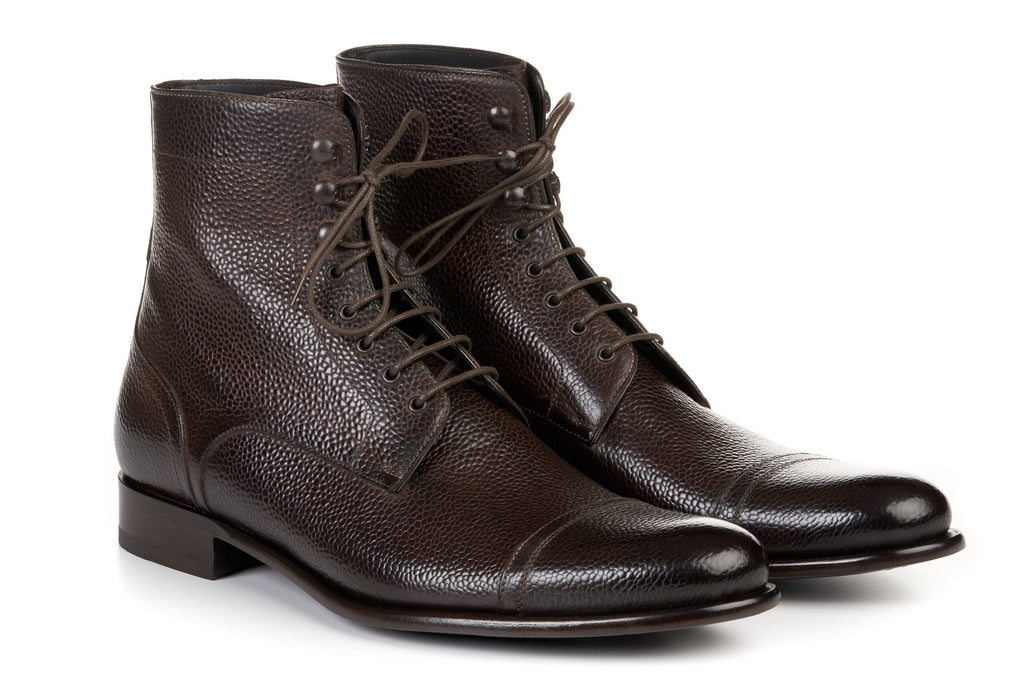 Cap-Toe Dress Boot | Chocolate Pebbled Leather