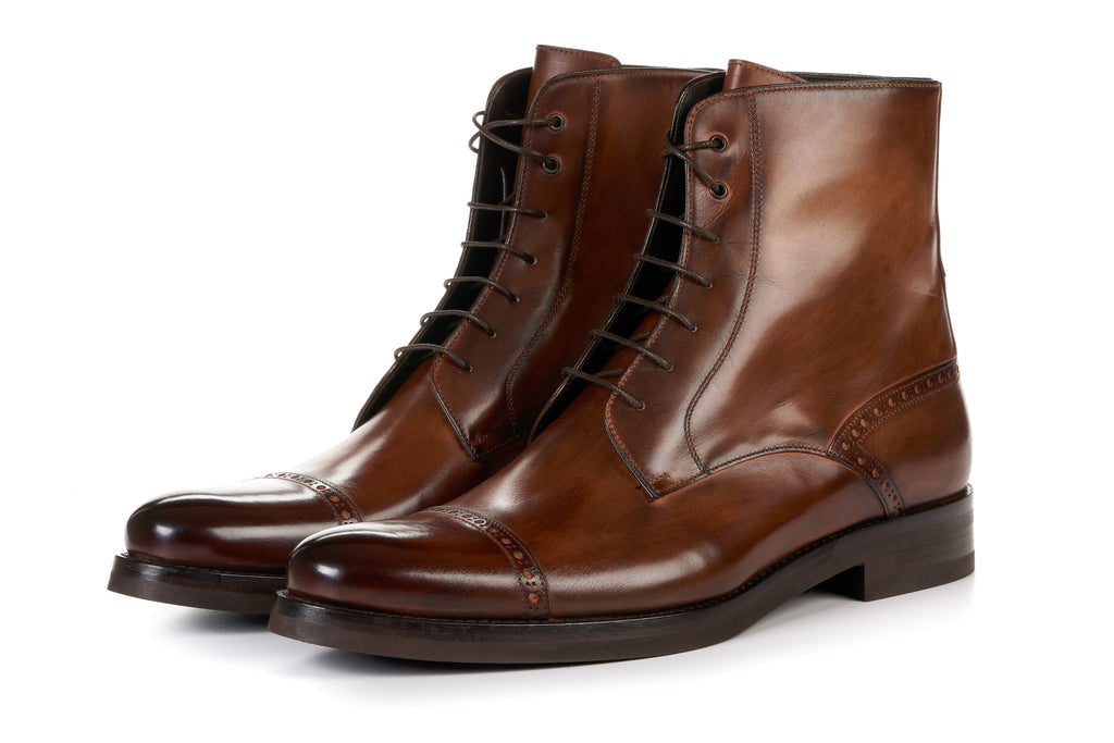 The 'Regent' Cap-Toe Dress Boots | Hand-Burnished Cognac Leather