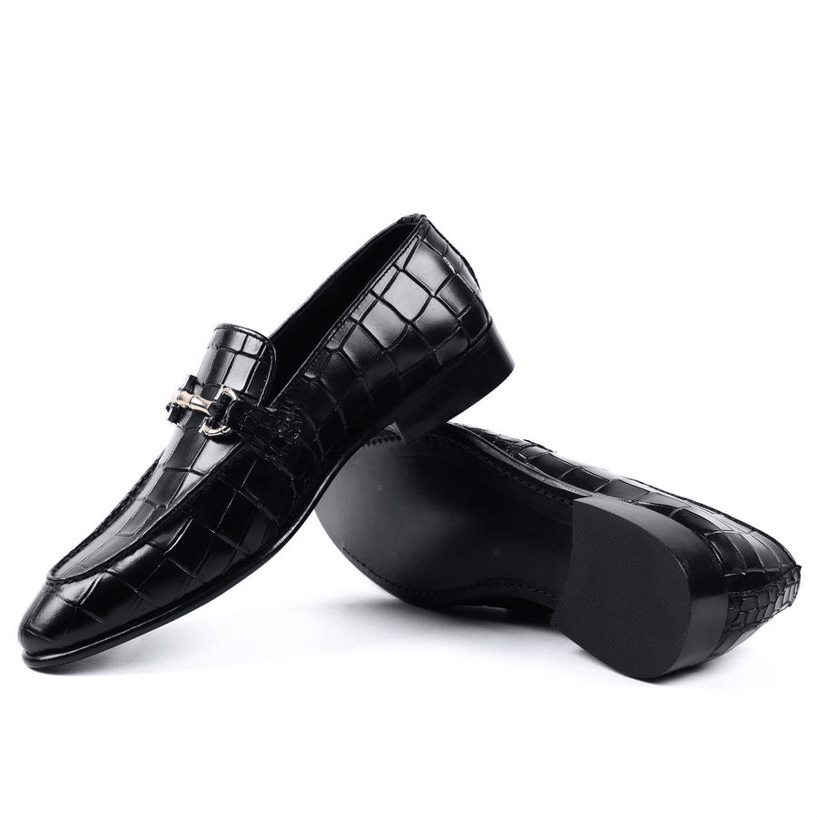 Schwarze Loafer aus Leder mit Krokodilprägung für Herren