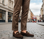 Dark Brown Suede Horsebit Loafers.