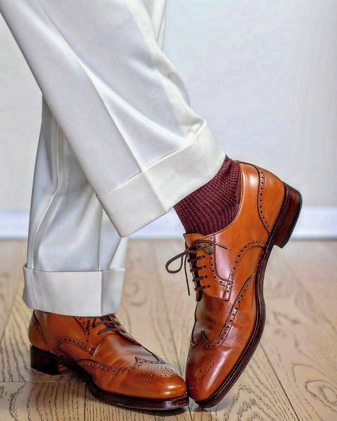 Harmain Leathers Men's Brown Leather Harmain Leathers- Tan Leather Brogue Shoes, front view