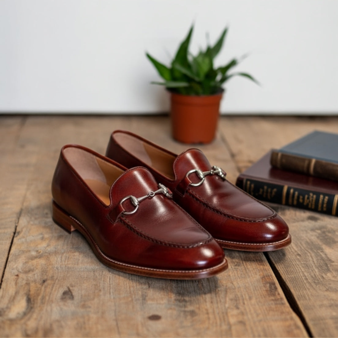 Handmade Burgandy Leather Loafers - horse bit detail