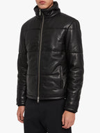 MENS BLACK LEATHER PUFFER JACKET