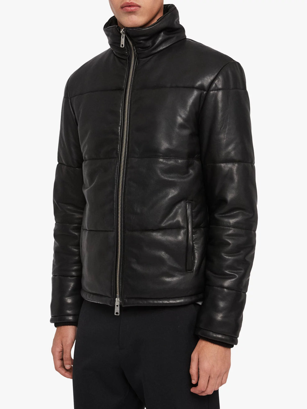 MENS BLACK LEATHER PUFFER JACKET