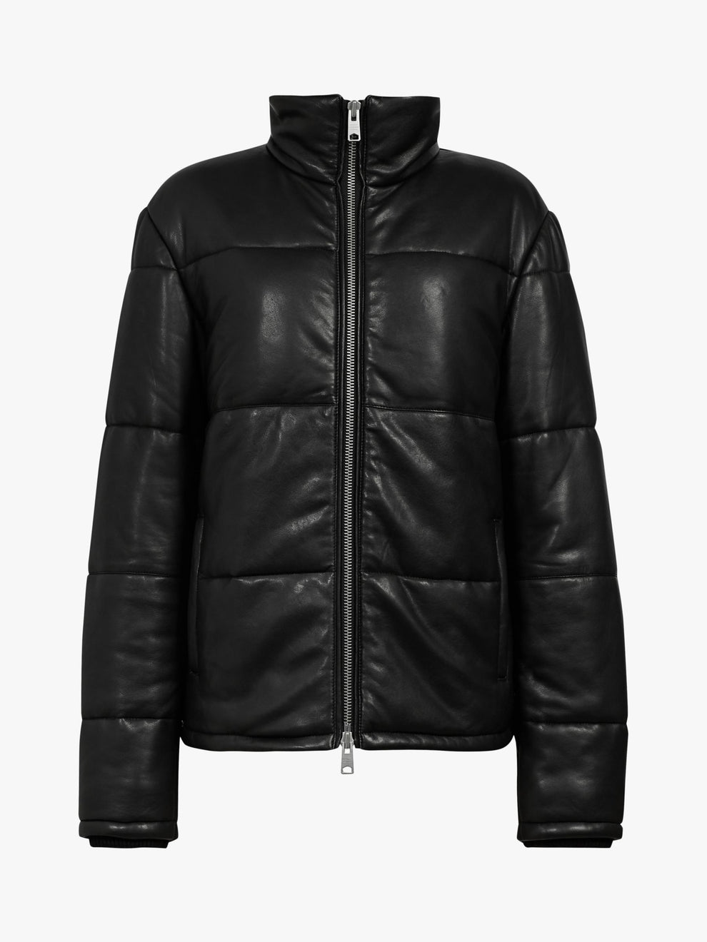 MENS BLACK LEATHER PUFFER JACKET