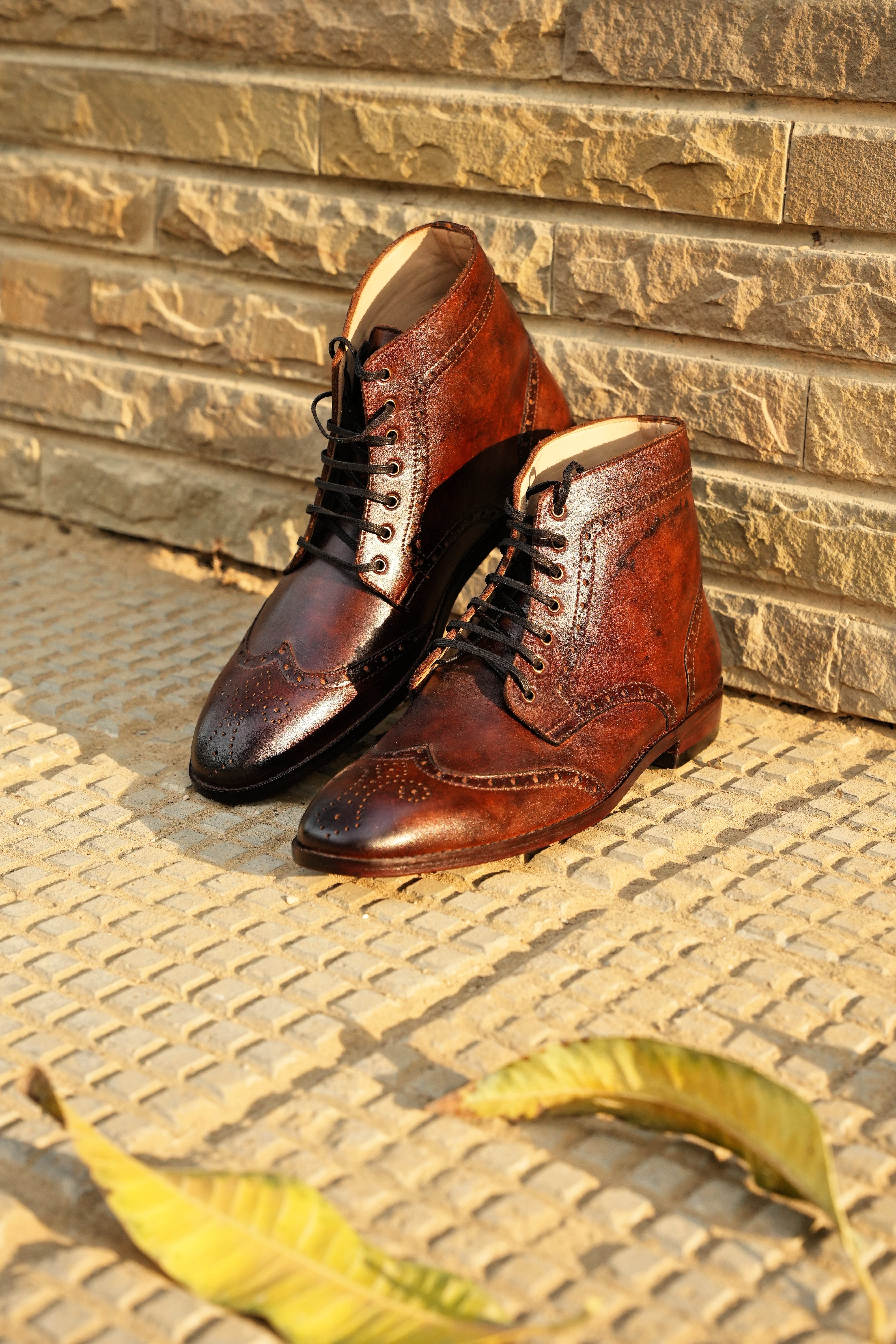 Brown Leather Brogue Boots