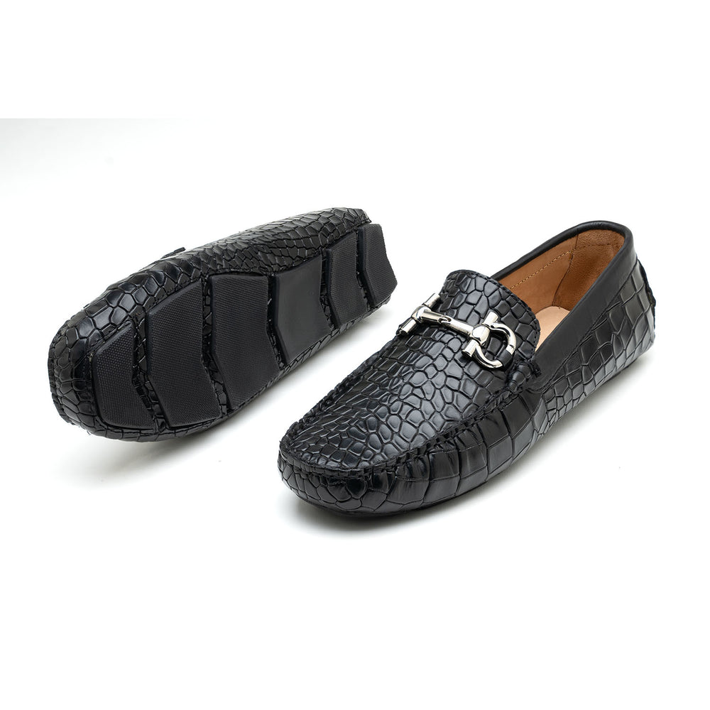 Men’s Black Croc Emboss Driving Loafers