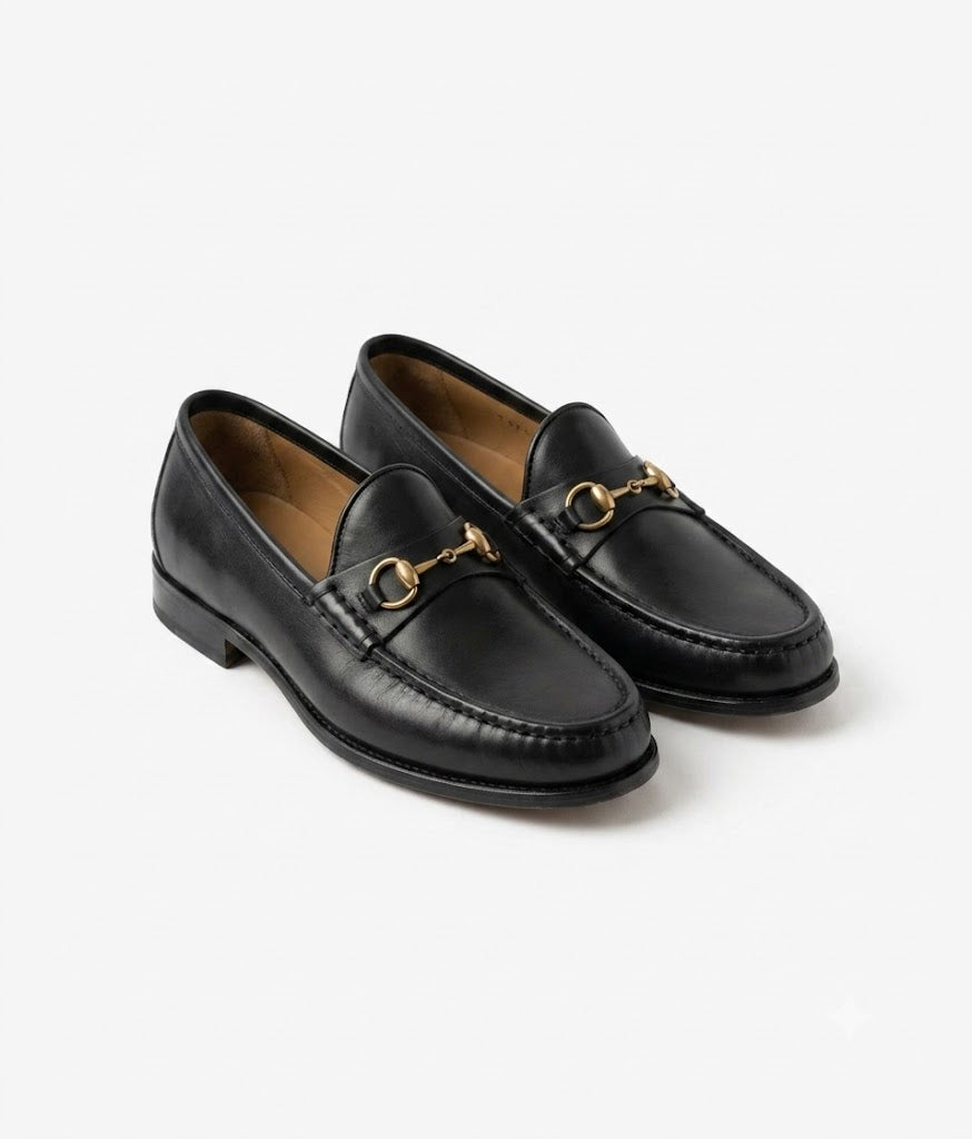 Gold Bit Black Loafers