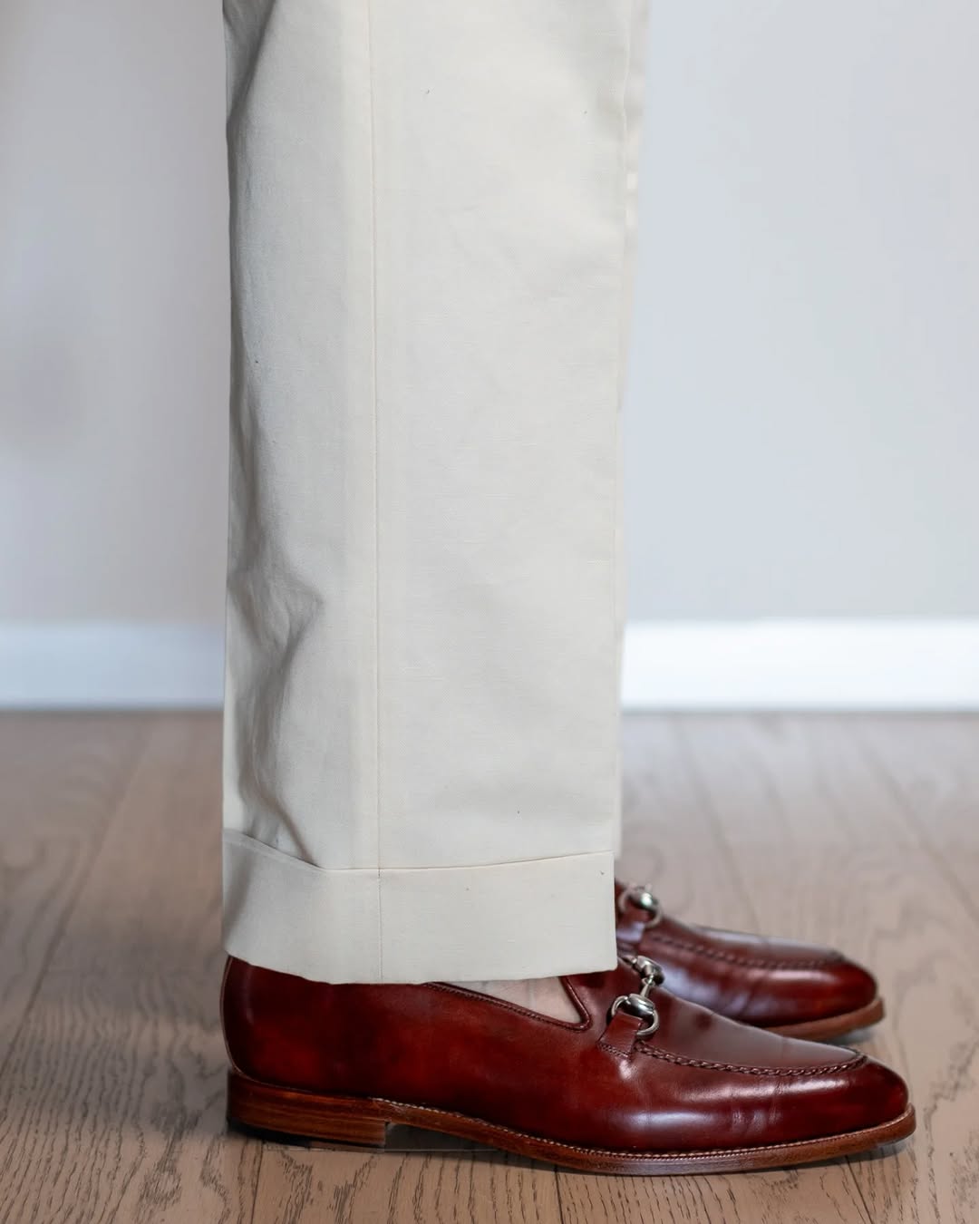 Men's Red Handmade Burgundy Horsebit Loafers styled for dress wear, Harmain Leathers