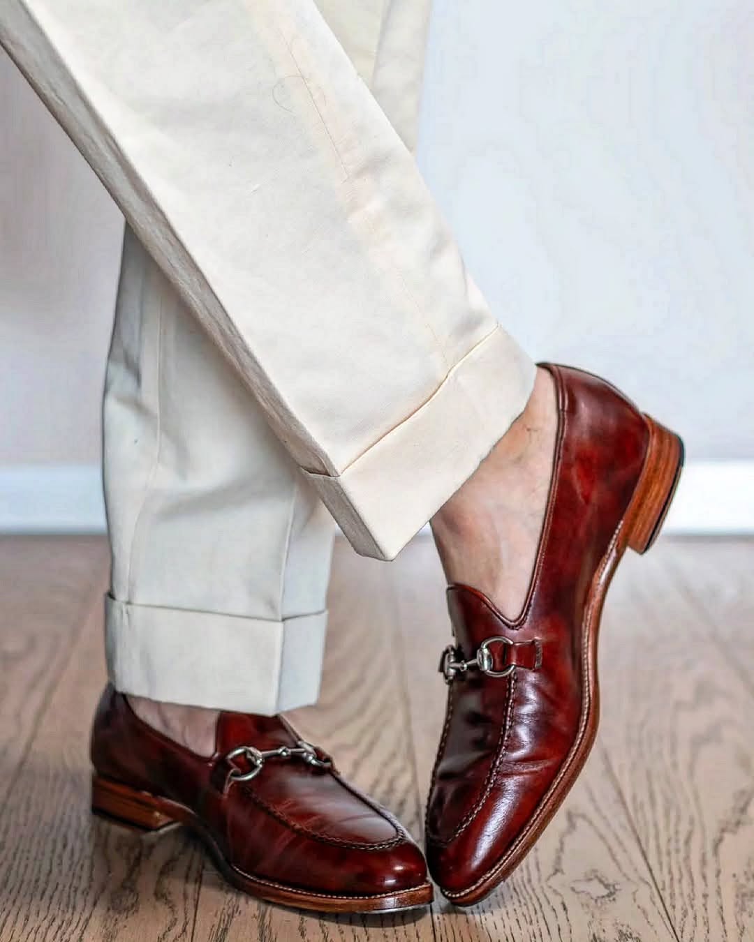 Handmade Burgandy Leather Loafers - horsebit detail