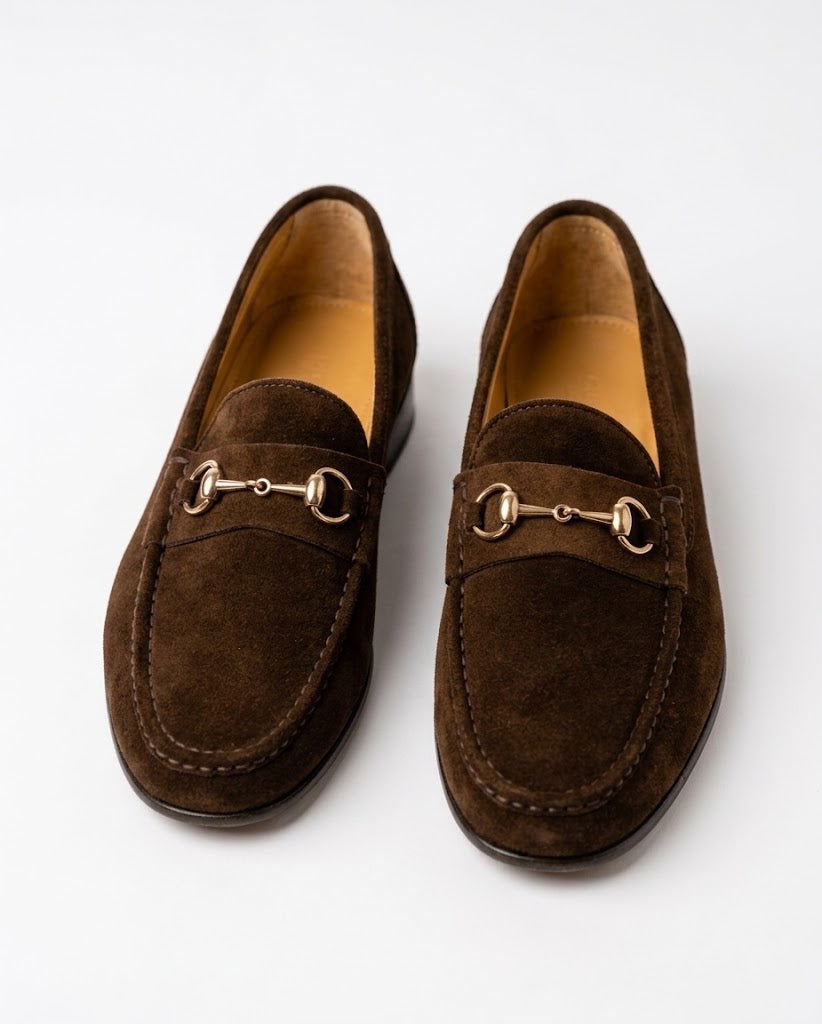 Harmain Leathers Leather Dark Brown Suede Horsebit Loafers. | Handcrafted Genuine Leather