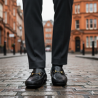 Harmain-Black Ostrich Emboss Leather Loafers
