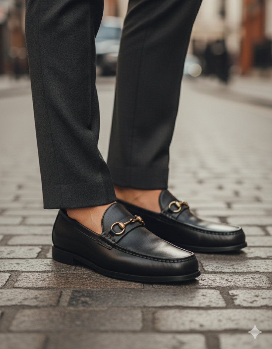 Luxury Horsebit Leather Loafers in Black