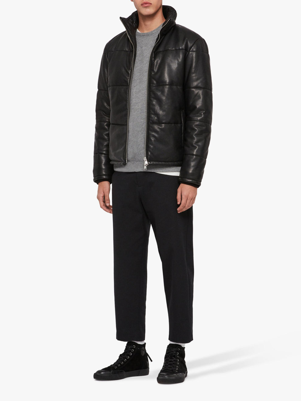 MENS BLACK LEATHER PUFFER JACKET