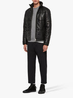 MENS BLACK LEATHER PUFFER JACKET